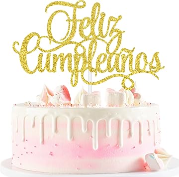 Feliz Cumpleanos Cake Topper, Men Women Boy Girl Kids Spanish Mexican Fiesta Theme Happy Birthday Party Cake Decorations Gold Glitter