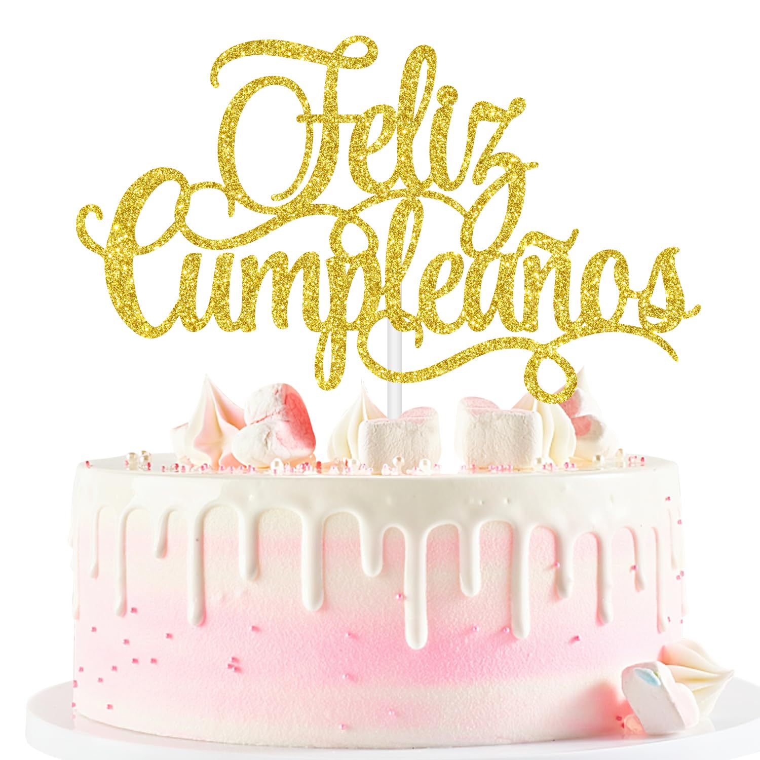 Feliz Cumpleaños Cake Topper, Men Women Boy Girl Kids Spanish Mexican Fiesta Theme Happy Birthday Party Cake Decorations Gold Glitter