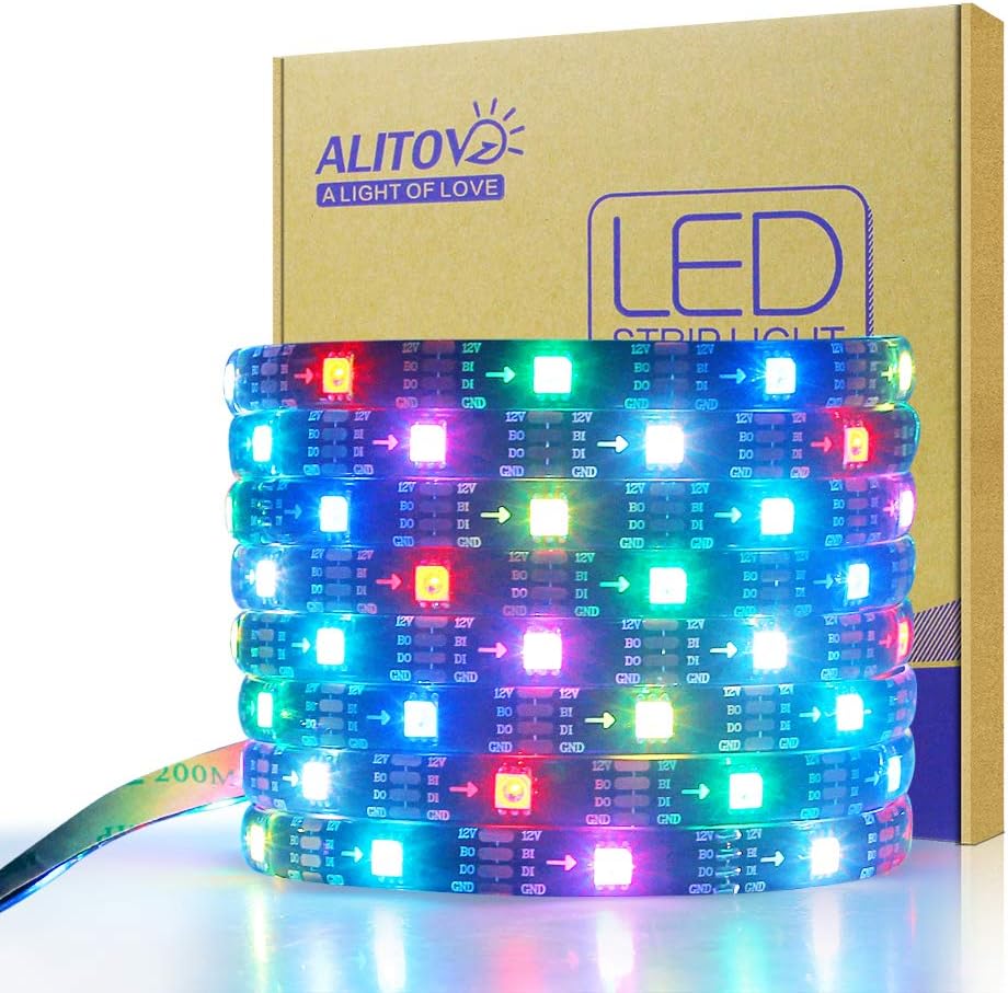 ALITOVE WS2815 LED Strip Upgrade WS2812B WS2811 Individually Addressable LED Strip 16.6ft 150 Pixels 12V Dual Signal 4 Pin RGB Flexible LED Tape Light IP65 Waterproof for DIY (No Power and Controller)