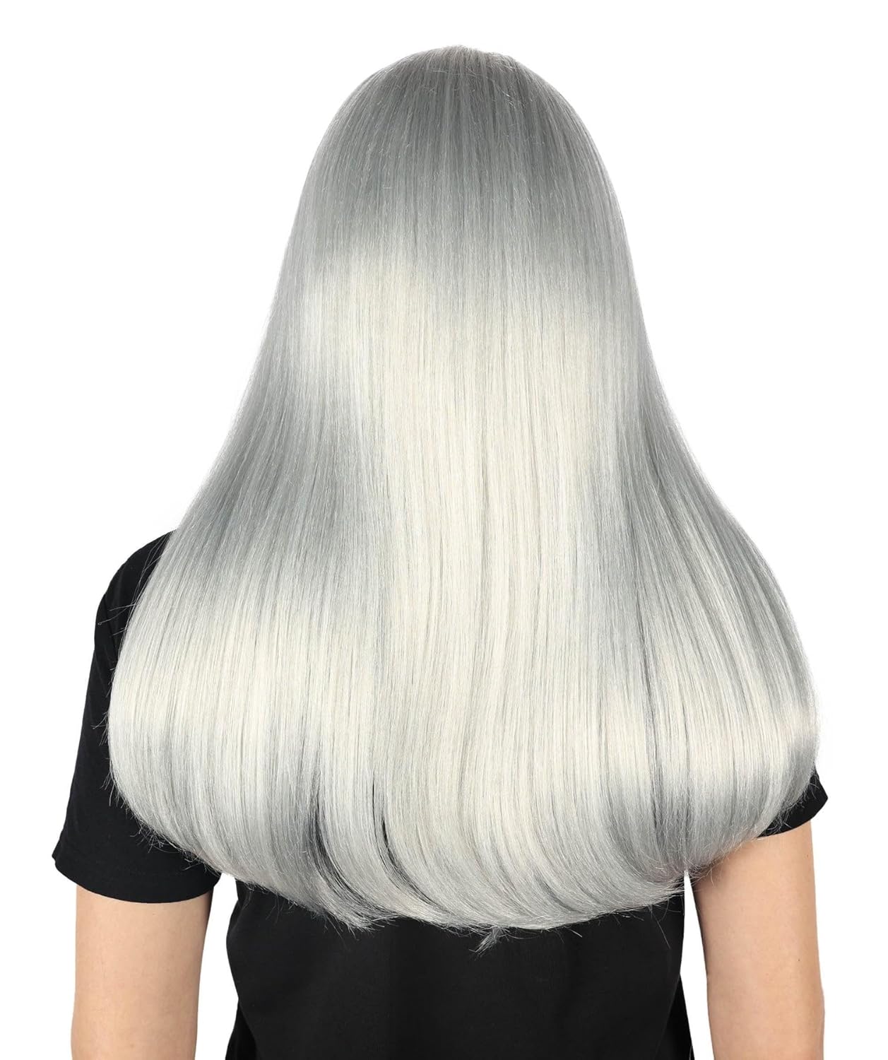 Long Blonde Straight Wig with Fringe for Women - Natural Look Costume Hairpiece for Cosplay, Halloween & Themed Events | Smooth Synthetic Hair with Soft Face Framing Layers - Grey