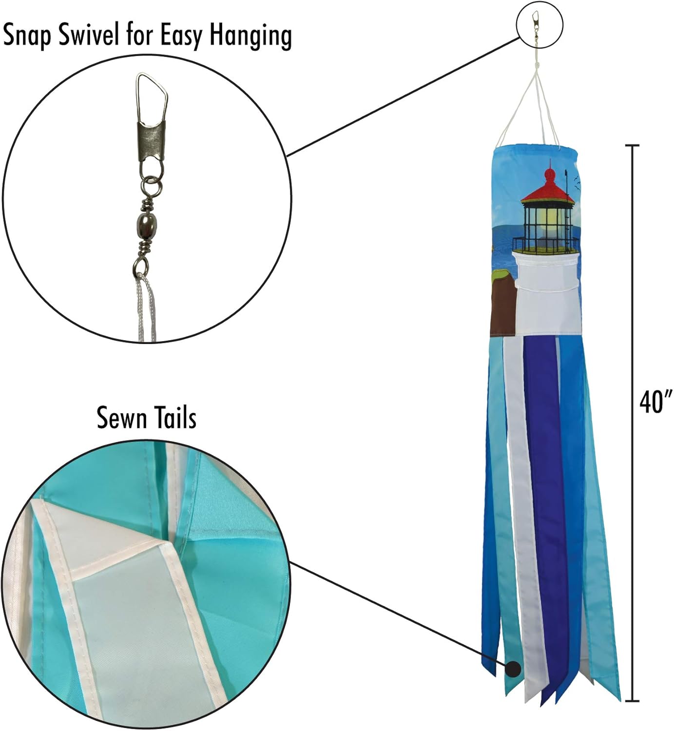 In the Breeze 5131 Lightouse 40-Inch Windsock-Colorful Outdoor Décor, Coastal Lighthouse