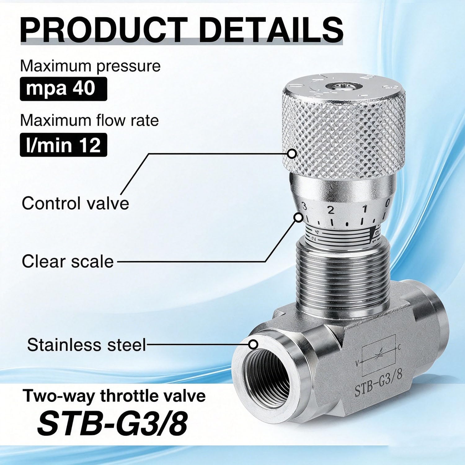 Hydraulic Flow Control Valve 3/8" L08 STB-G3/8 fit for Mini Excavator 5pcs | Hydraulic Flow Control Valve fit for Mini Excavator M14 Metric Thread Industrial Hydraulic Control 2‑Port BSPT Connection