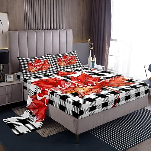 Miniatura 14 de Erosebridal Juego de sábanas de Feliz Acción de Gracias, juego de sábanas de calabaza de otoño, hojas de otoño y otoño, sábana superior