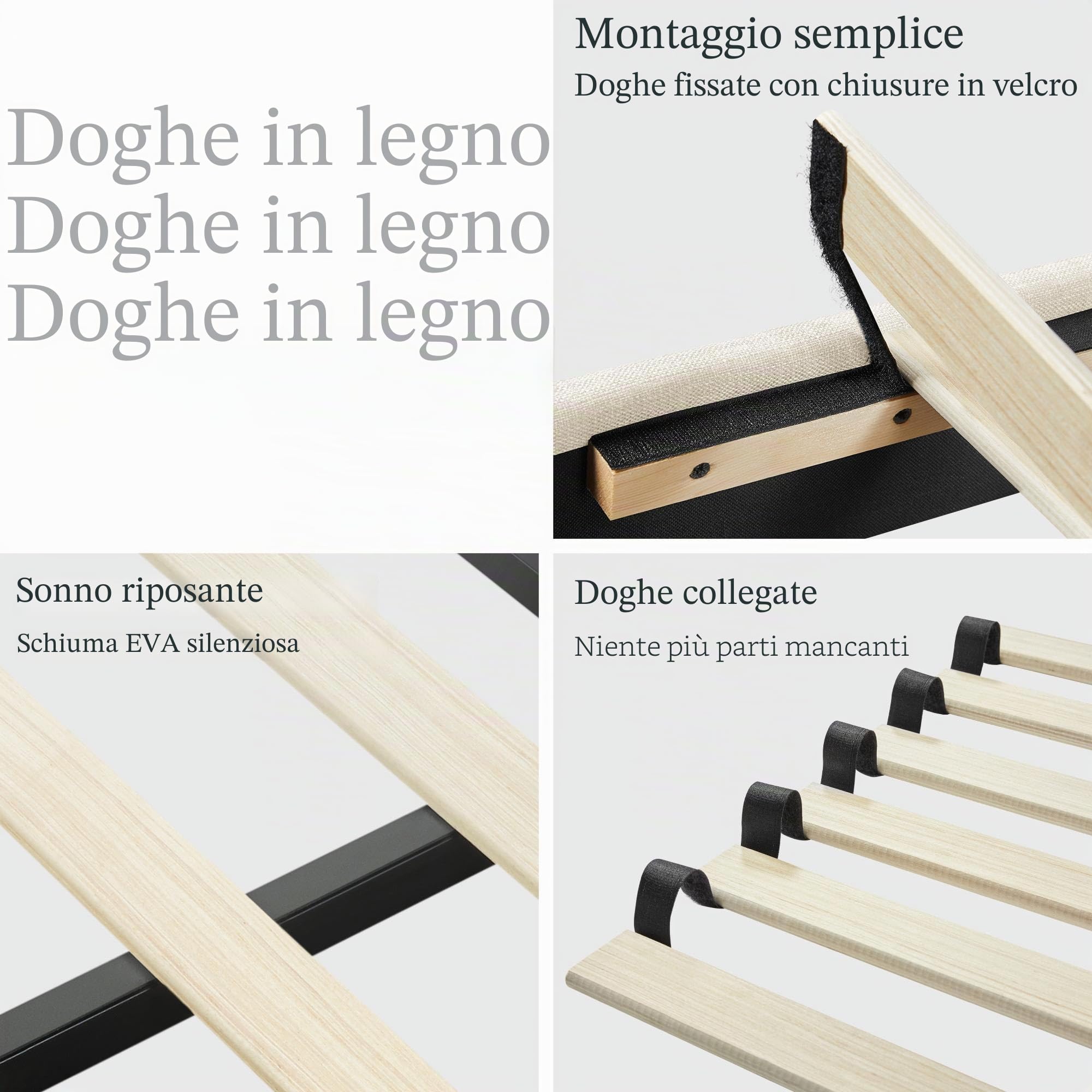 Yaheetech Struttura Letto Imbottito Matrimoniale Doghe Legno | Letto Matrimoniale 140x200 cm Beige con Testiera a Strisce Resistente Silenzioso Struttura Stabile Design Moderno Comfort