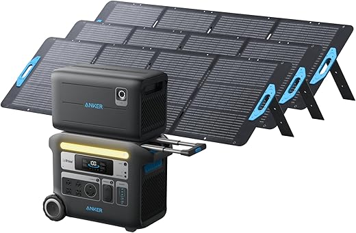 Anker SOLIX F2000 Portable Power Station, PowerHouse 767 and 760 Expansion Battery, with 3×200W Solar Panels, 4096Wh LiFePO4 Battery with 4 AC Outlets Up to 2400W for Home, Outdoor Camping, RV