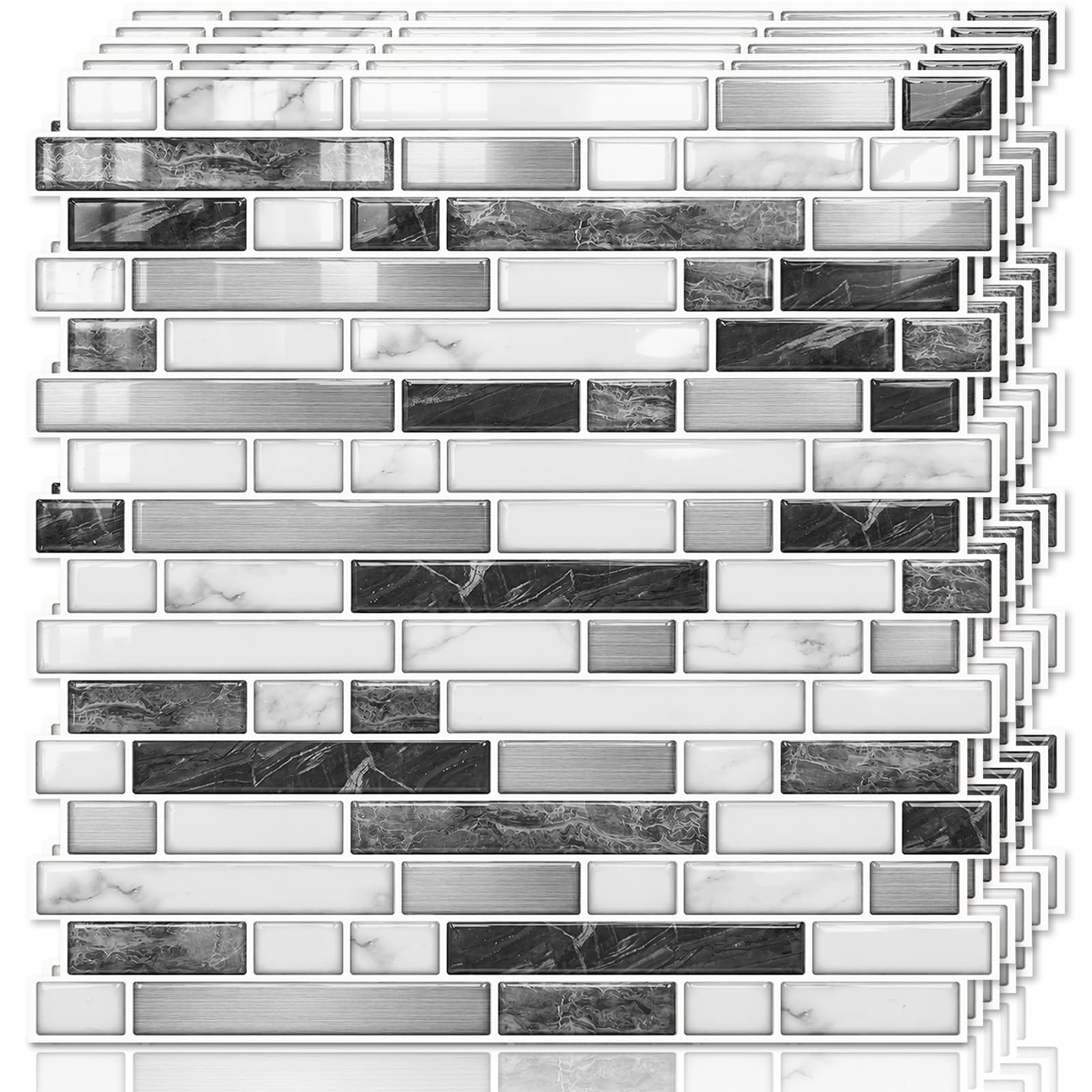 Azulejos autoadhesivos 3D en gris y blanco para pared de cocina paquete de 10 hojas de 12x12