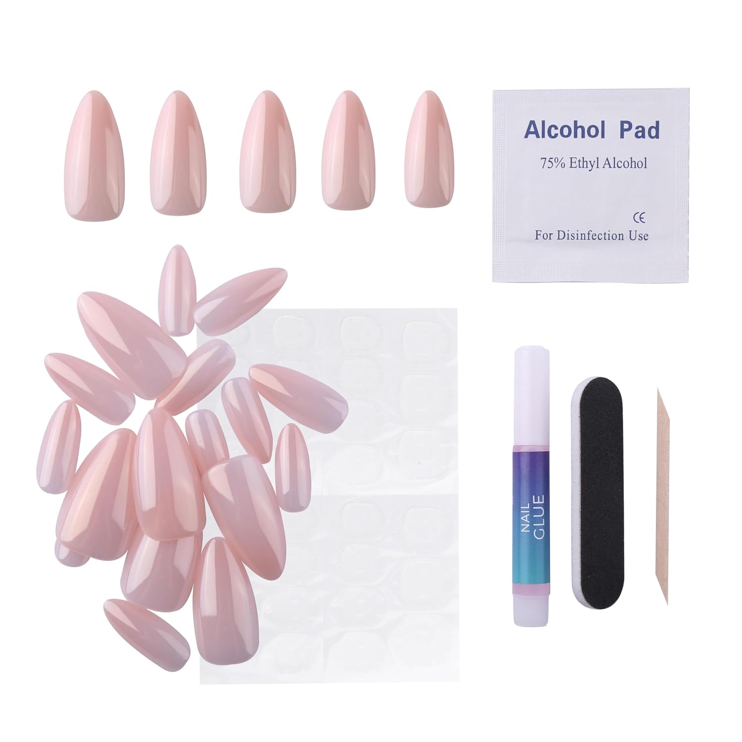 Maniology Press-On Nails, Reusable False Nail Tips, Classic and Timeless Manicures (Nude, Medium Almond)