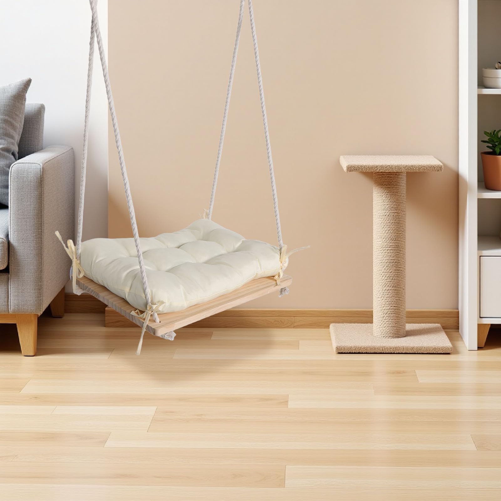 Toddmomy Cama para Gatos Ventana de Madera con Diseño Ajustable y Tejido Resistente, Instalación Ahorra Espacio para Mascotas hasta 30 LB en Dormitorio o Balcón
