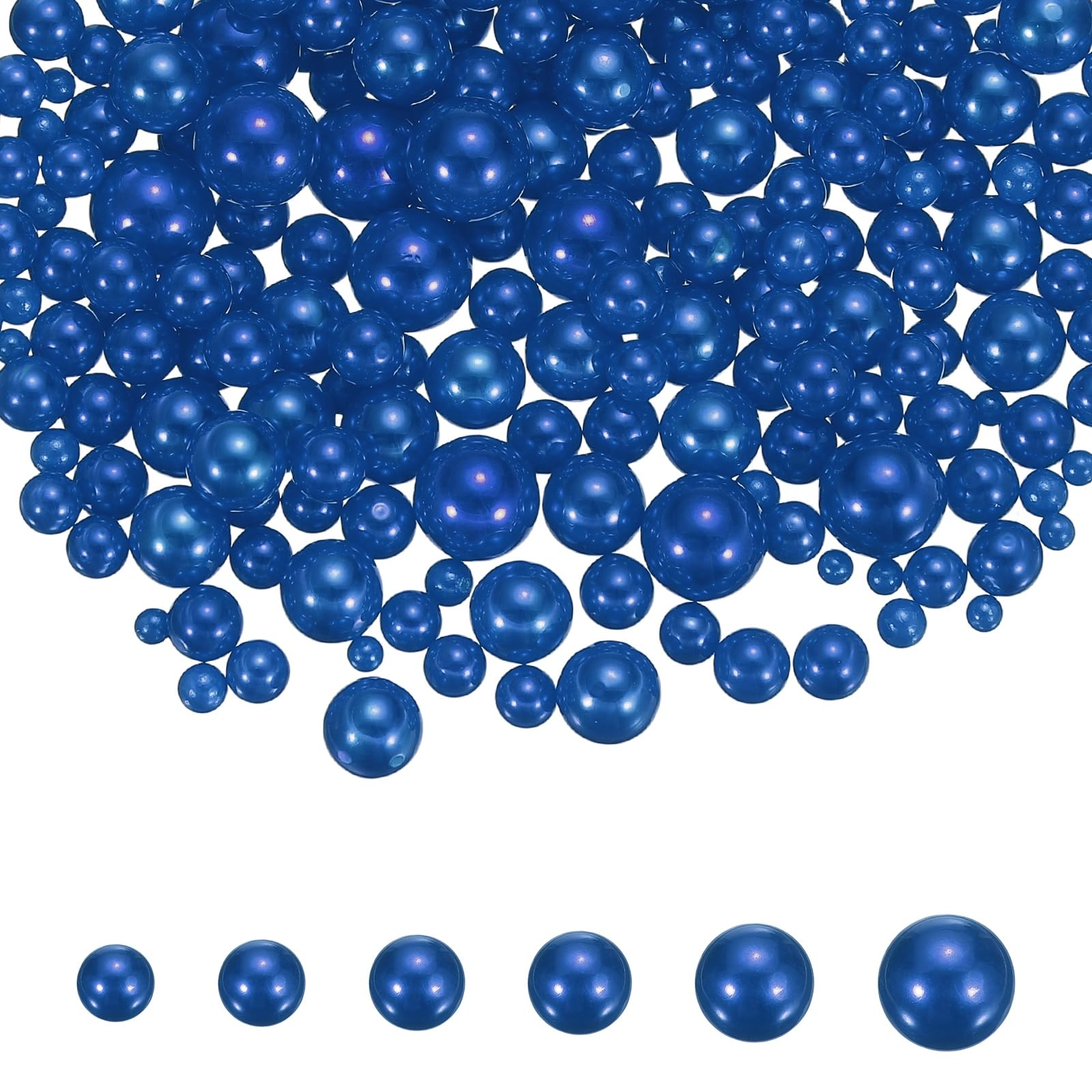 sourcing map 560Pcs Pearls No Holes, 6 Size ABS Round Faux Pearl Beads Vase Fillers for Crafting DIY Jewelry Making Filling Home Party Decorations Wedding Centerpieces, Dark Blue