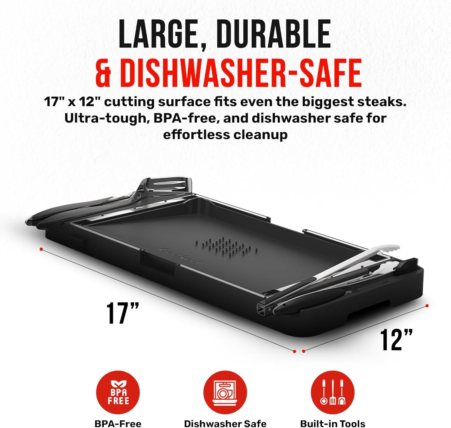 Grillbot FlipTray Dual-Sided Grilling Prep and Serving Tray - Raw/Cooked Food Separation, BBQ Grill Carry System Tray, Built-in Stainless Tools, BPA-Free, Dishwasher Safe, Tray for Outdoor Grill