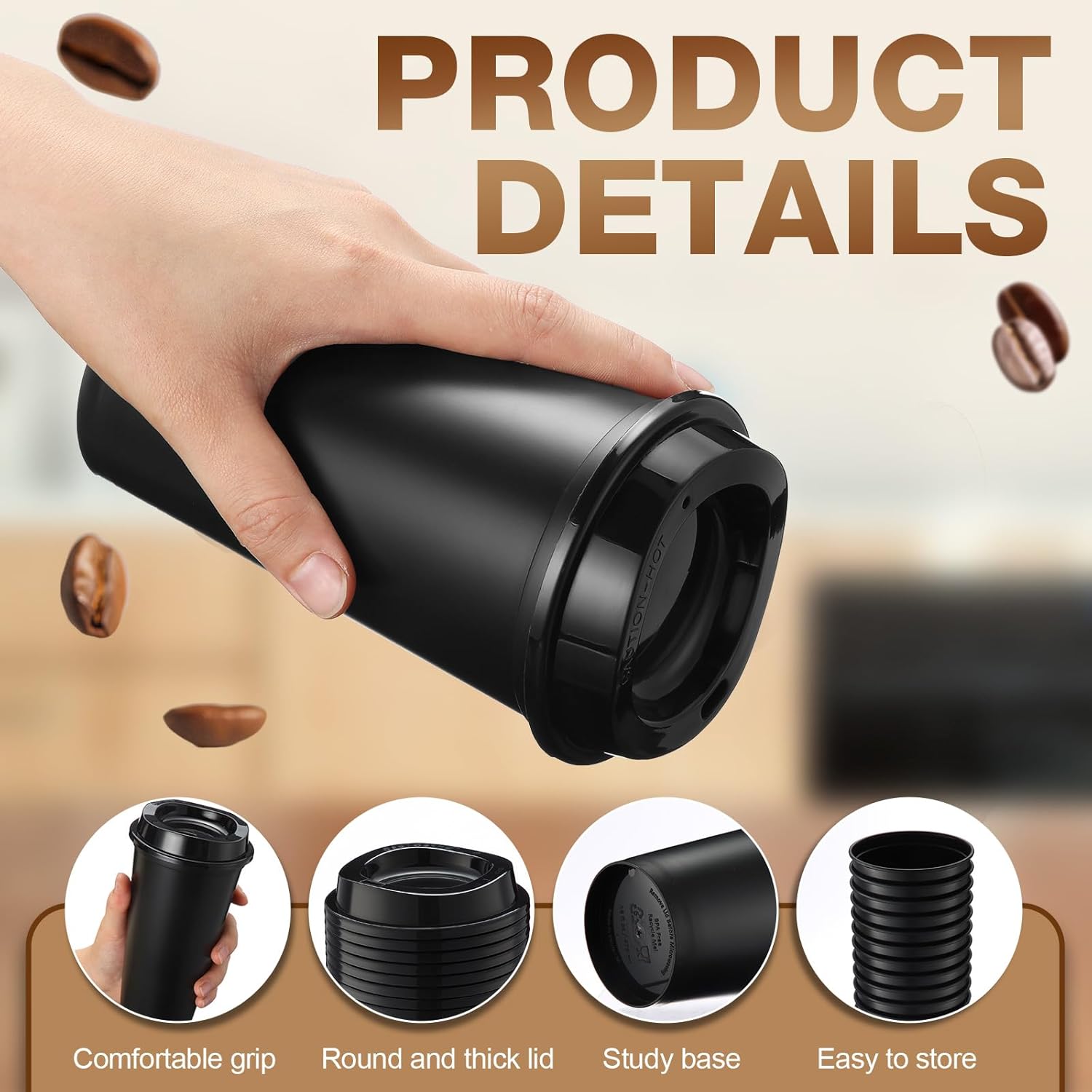 Honeydak 45 Pack 16 oz Reusable Coffee Cups with Lids Water Bottle Iced Coffee Travel Mug Reusable Portable Plastic Tea Tumblers Bulk for Hot and Cold Drinks Birthdays Party(Classic,Black) - Image 2