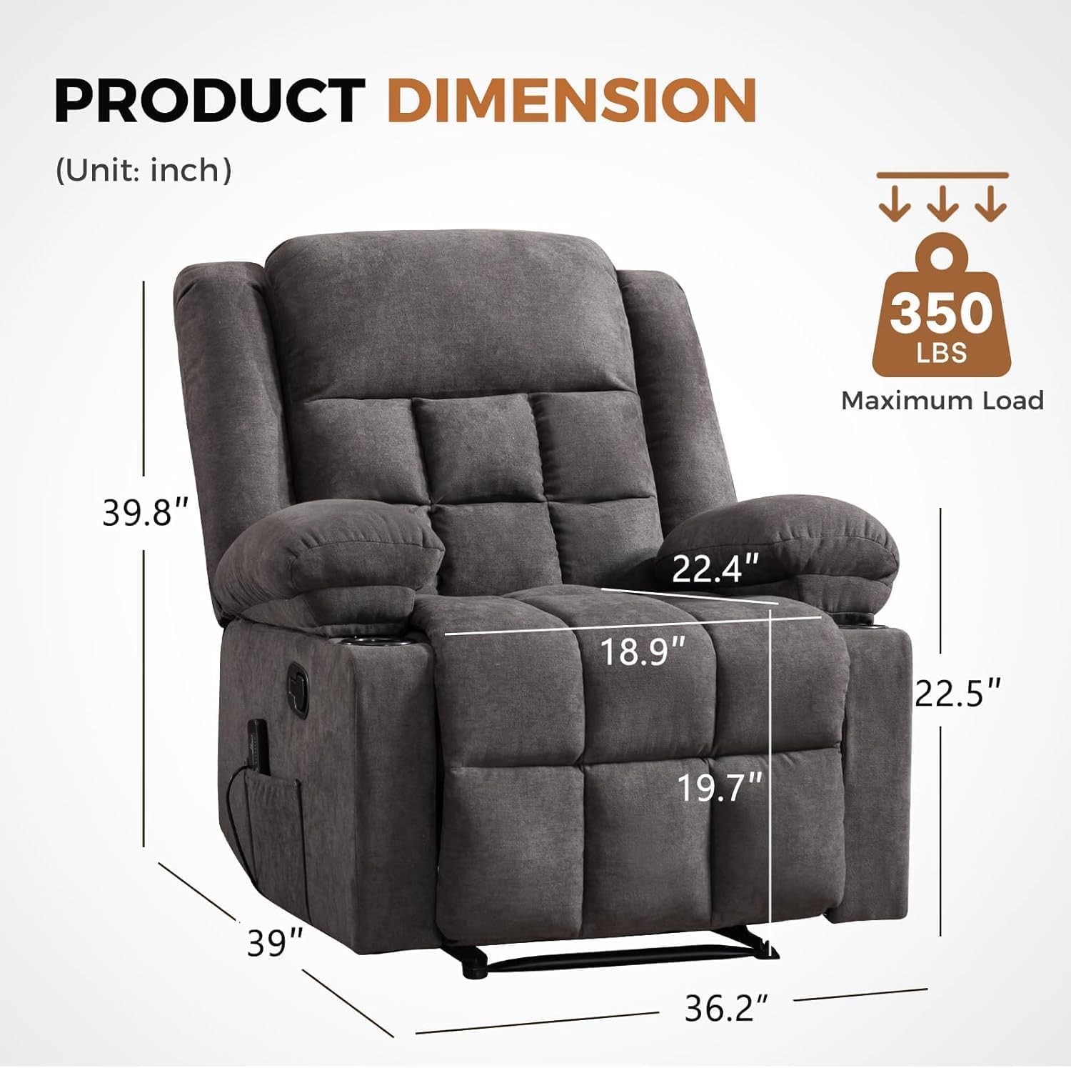 Condition photo showing Good Condition for manual recliner, breathable fabric recliner chair reclining for living room, grey