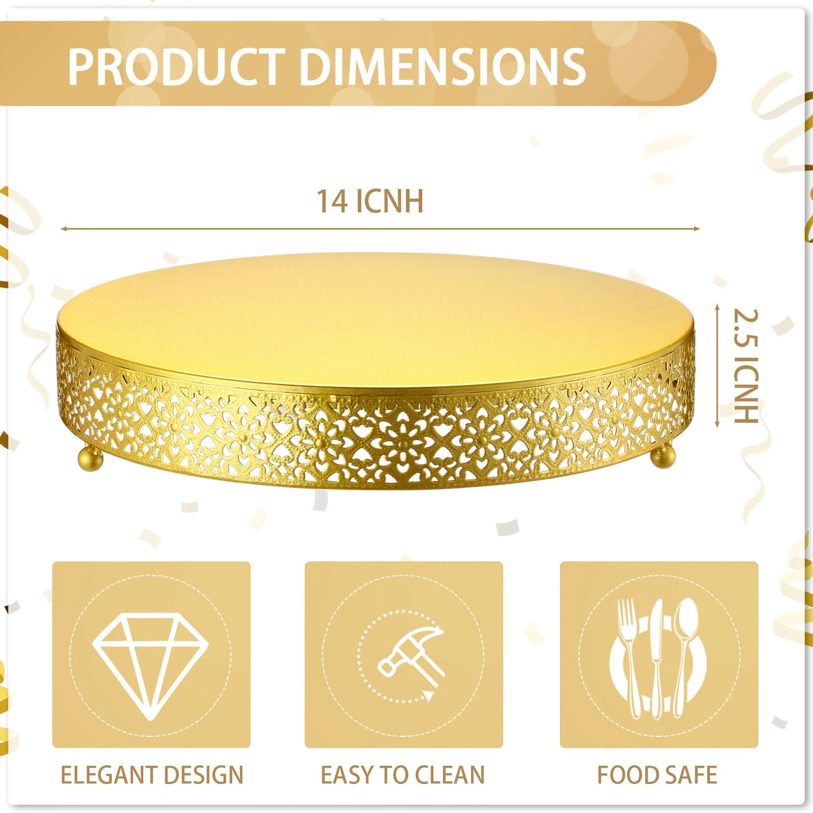 Wenqik Alzata rotonda in metallo per cupcake, dessert, torte nuziali, biscotti, vassoio da portata per frutta, per matrimoni, compleanni, anniversari, feste (oro, 35,5 cm)