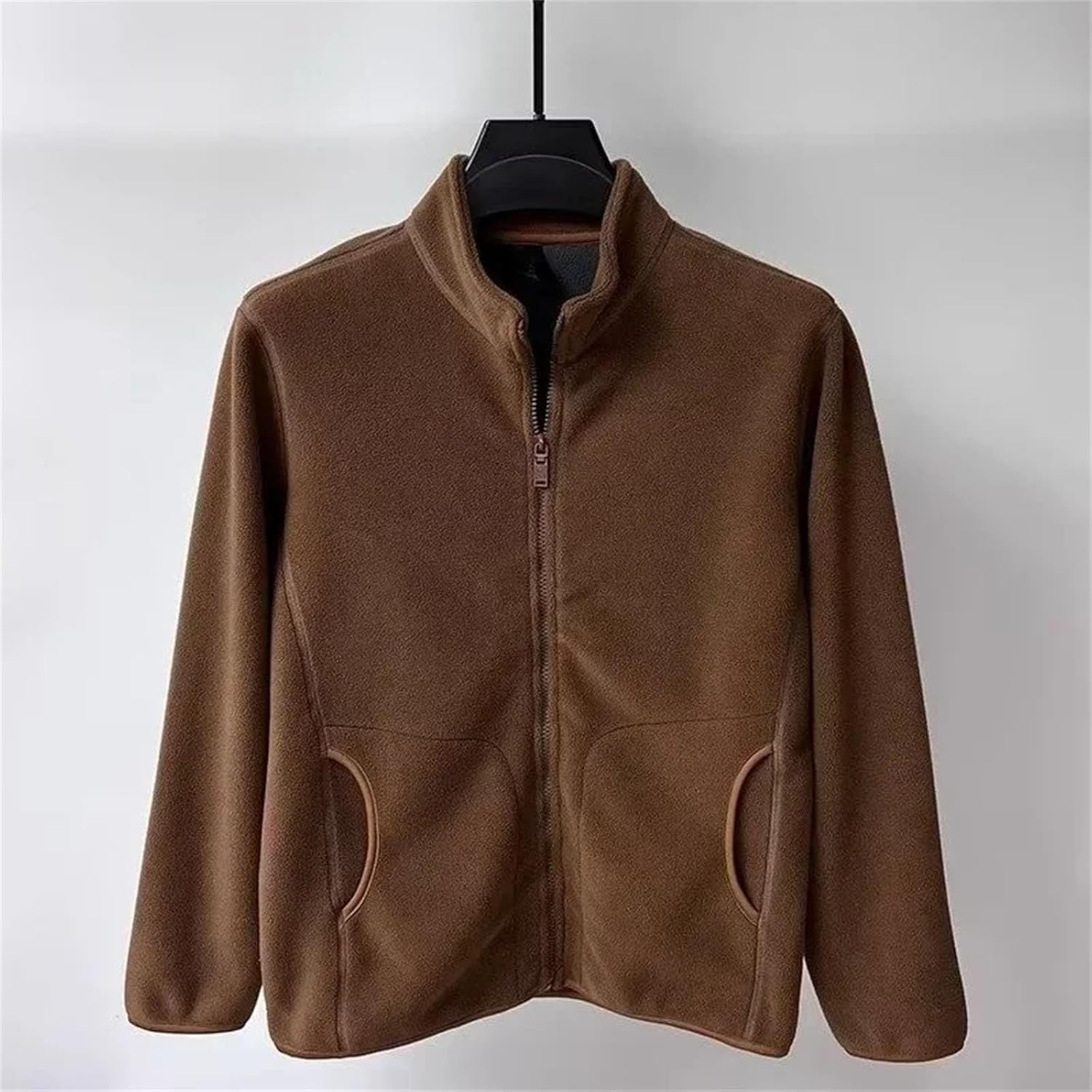 Polar Fleece Cardigan Sweatshirts Stand Up Collar Zipper Jackets Vintage Solid Color Coats