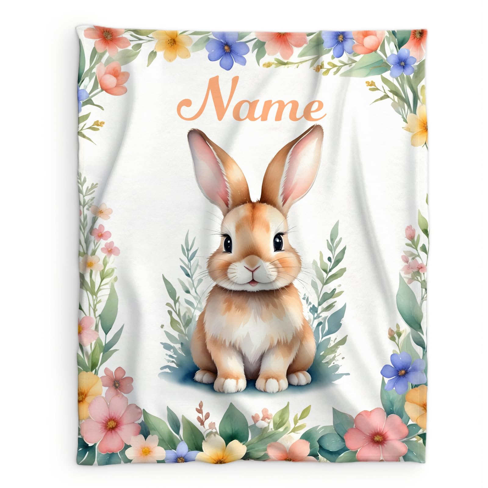 Custom Kids Blankets, Rabbit Blanket, Gift for Farm Animals Loves, 50 x 40 Inches Lightweight Throw for Girls Boys, Cozy Warm Flannel Throws for Bed
