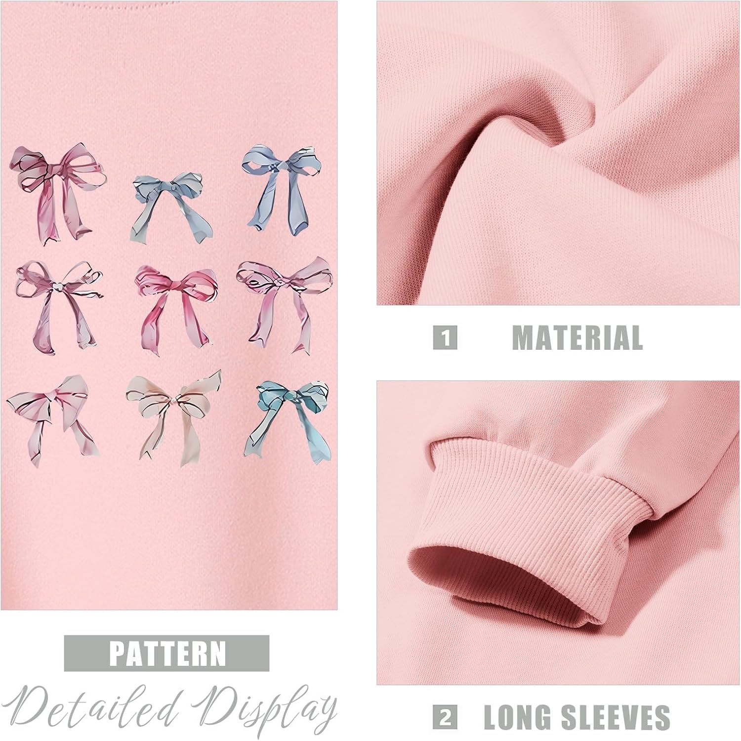 KEEVICI Girls Bow Sweatshirt Cute Graphic Sweatshirts Kids Kawaii Preppy Hoodie Long Sleeves Shirts Cotton Pullover - Image 7