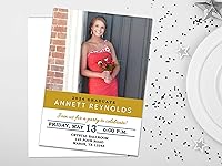 Vista 3 de Graduation Announcements Party Invitations Cards Class of Customized Gold Black Blue, High School or College, personalized with envelopes