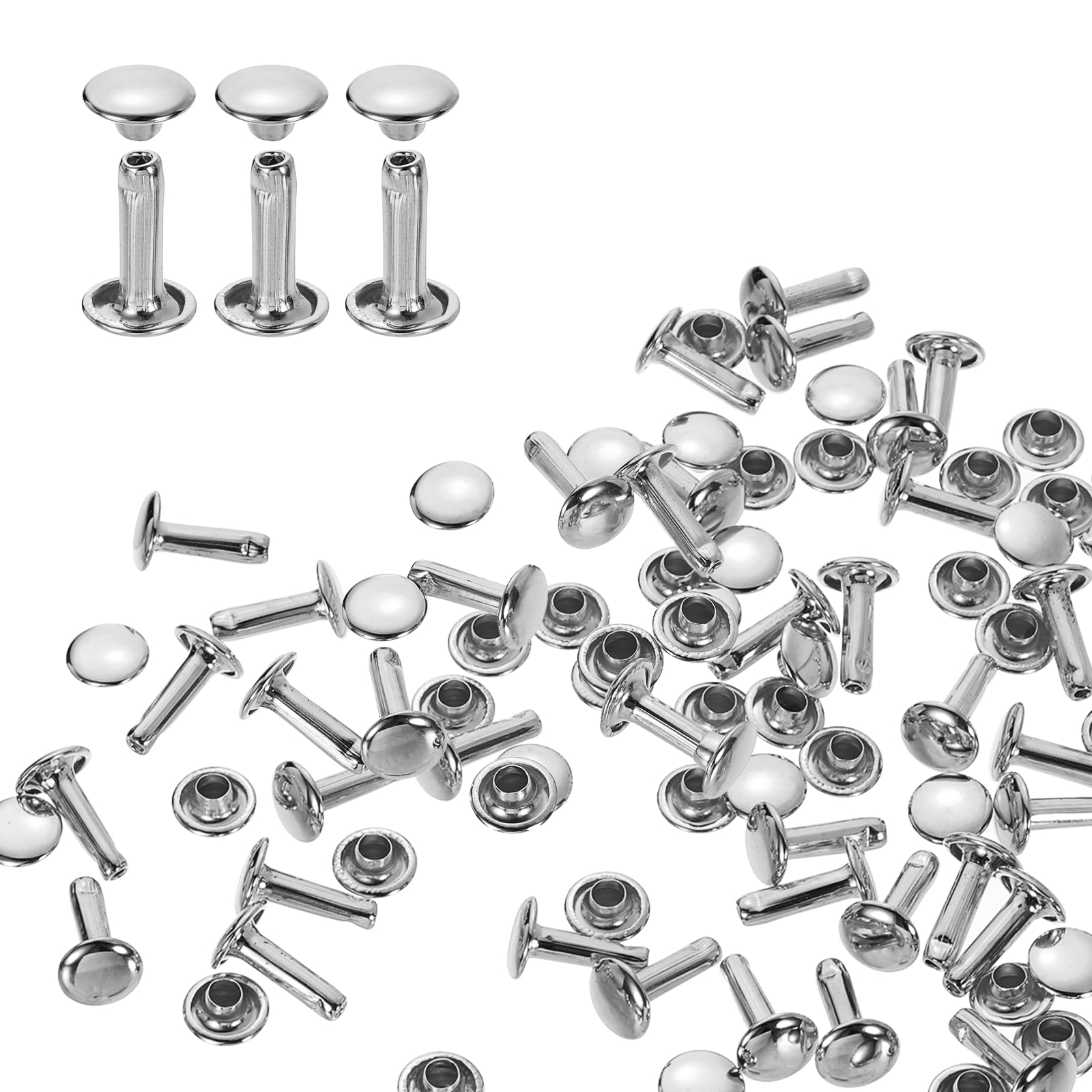 sourcing map 80 Sets Double Cap Rivets 8x12mm Carbon Steel Round Head Snaps Studs Fasteners Tubular Metal Studs for Leather Craft Repairs Decoration, Silver