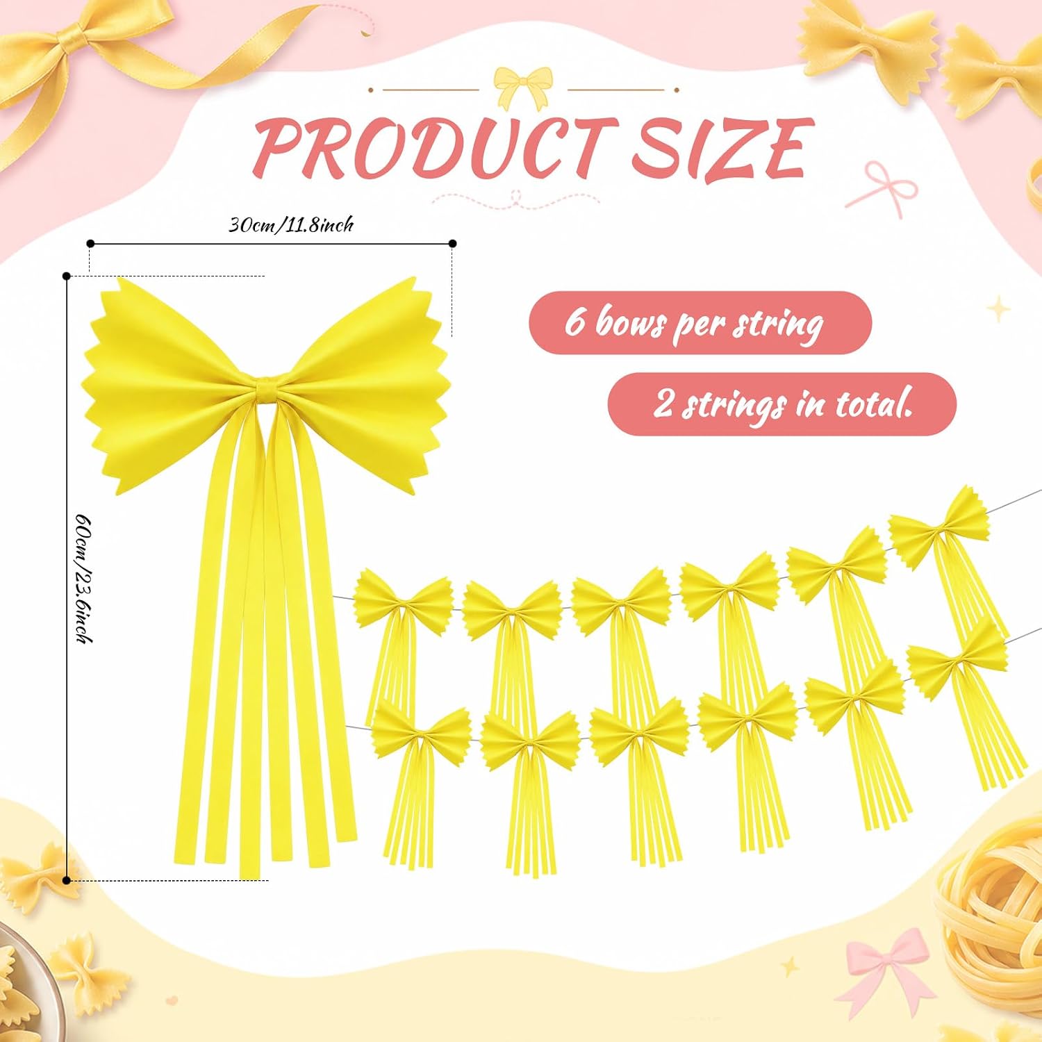 2 Pack Pasta Party Decorations Italian Food Themed with 12 Pcs Yellow Giant Bow Garland Banner DIY Craft Pasta Night Party Decor for Italian Pizza Spaghetti Baby Shower Birthday Decorations image 2