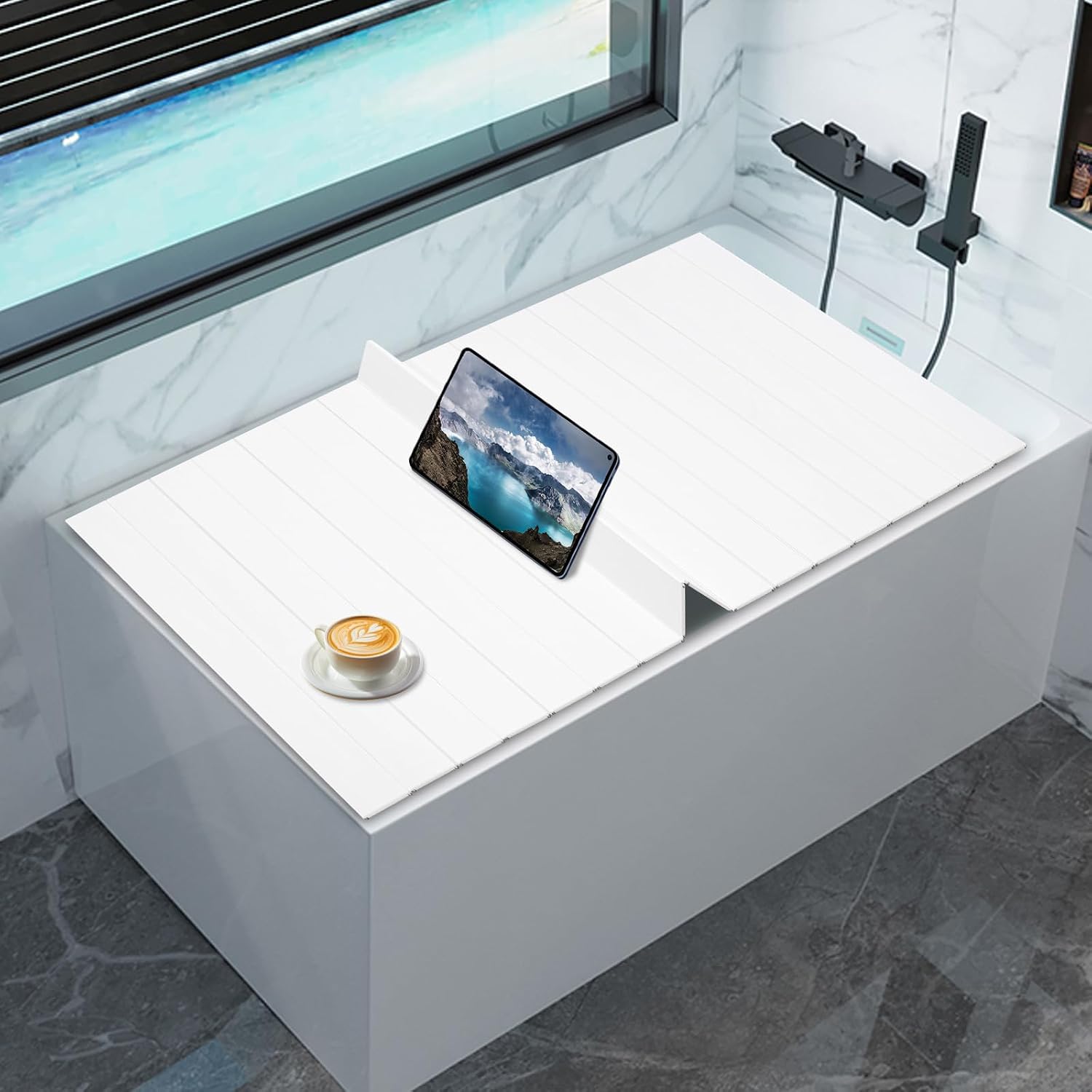 Foldable Bathtub Cover,Shutter Bath Lid,Bath Insulation Cover,Foldable Waterproof Bathtub Tray,Bath Tub Racks for Home,Bathroom,Spa Experience Loadable up to 11.02lb 71"x31.5"