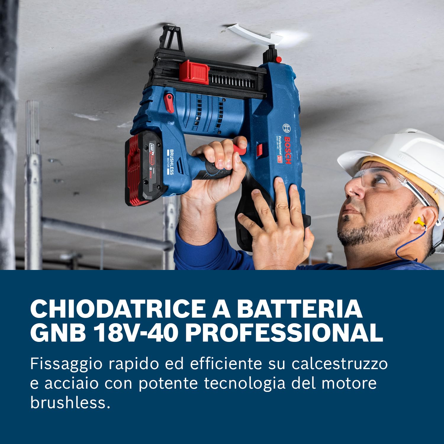 Bosch Professional 18V System Chiodatrice per calcestruzzo a batteria GNB 18V-40 (incl. 2x ProCORE 4.0Ah, GAL 18V-40, perno di espulsione, pratico gancio, naso standard, magnete, XL-BOXX)