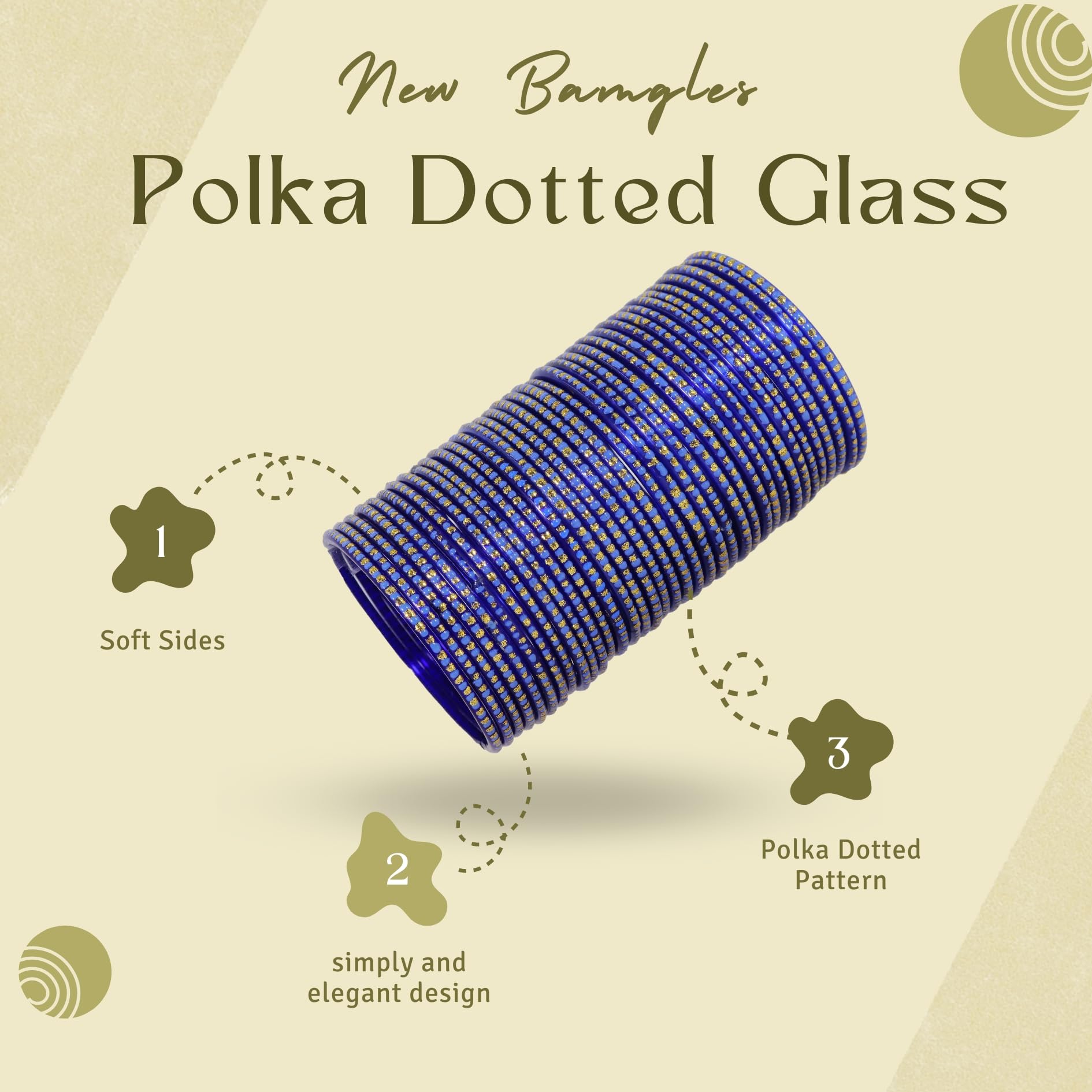LAVAZZA Stylish Bangles Set for Women and Girls With Zircon Stone | Glass Bangles 2.4 | Trendy Chudiya Design | Golden Glitter Chudi Set - (KS6-Blue-2.4) 3