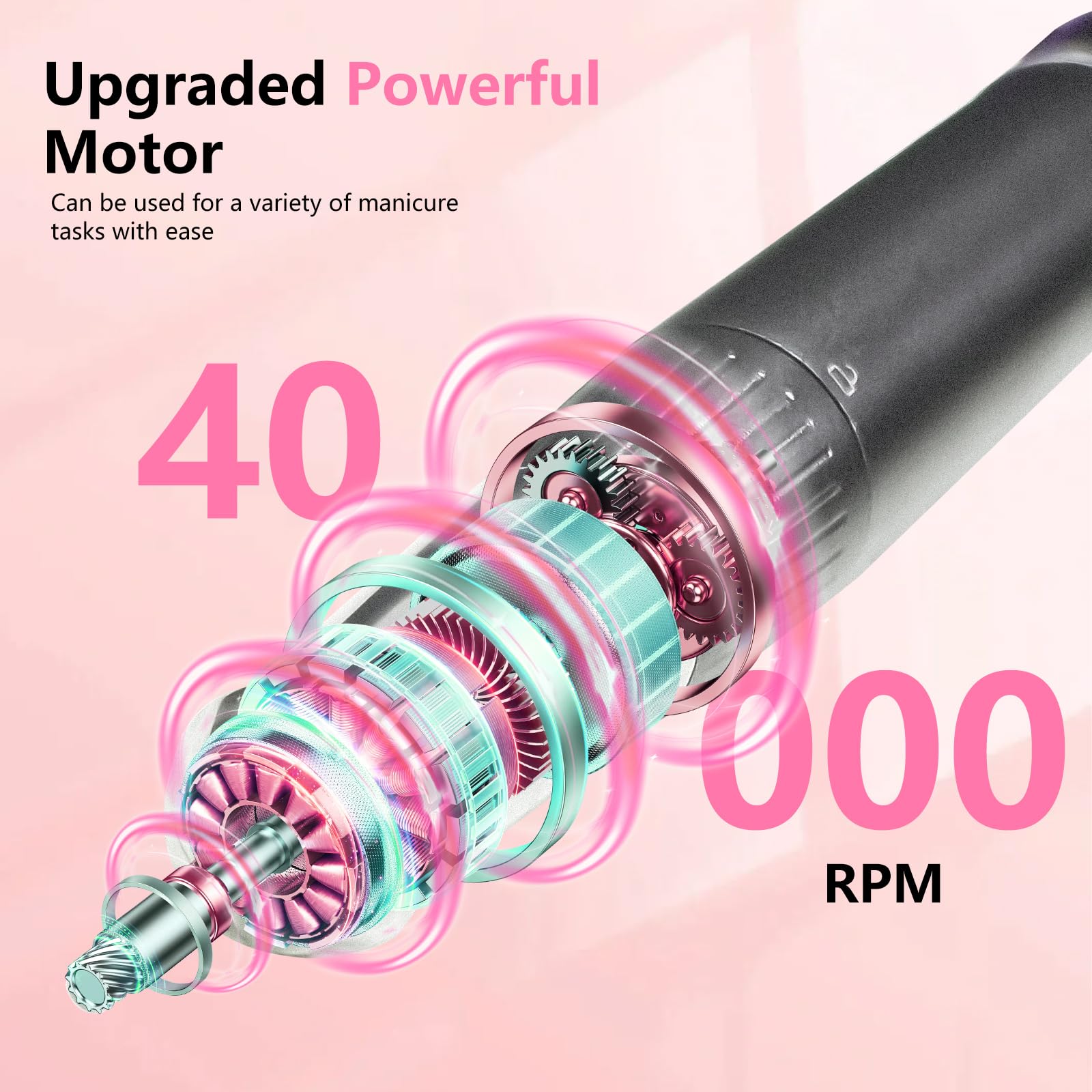 BETE Professioneller Nagelbohrer mit bürstenlosem Motor, 40.000 U/min, kabellos, elektrisch, Nagelfeilen-Set mit 6 Bits, wiederaufladbares Efile für Acrylgelnägel, Maniküre-Werkzeuge für den