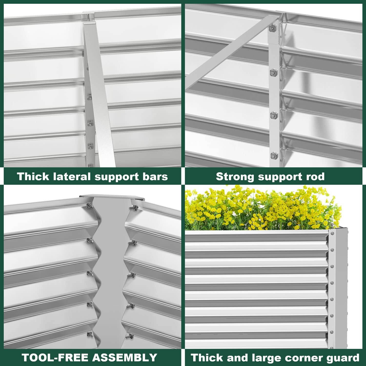 FRIZIONE 6x3x2ft Galvanized Metal Raised Garden Bed for Vegetables, Outdoor Garden Raised Planter Box, Backyard Patio Planter Raised Beds for Flowers, Herbs, Fruits