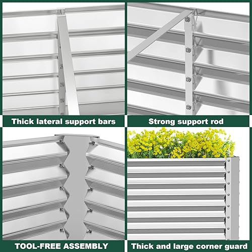 Miniatura 2 de FRIZIONE Cama de jardín elevada de metal galvanizado de 6 x 3 x 2 pies para verduras, jardinera elevada para jardín al aire libre, jardinera de