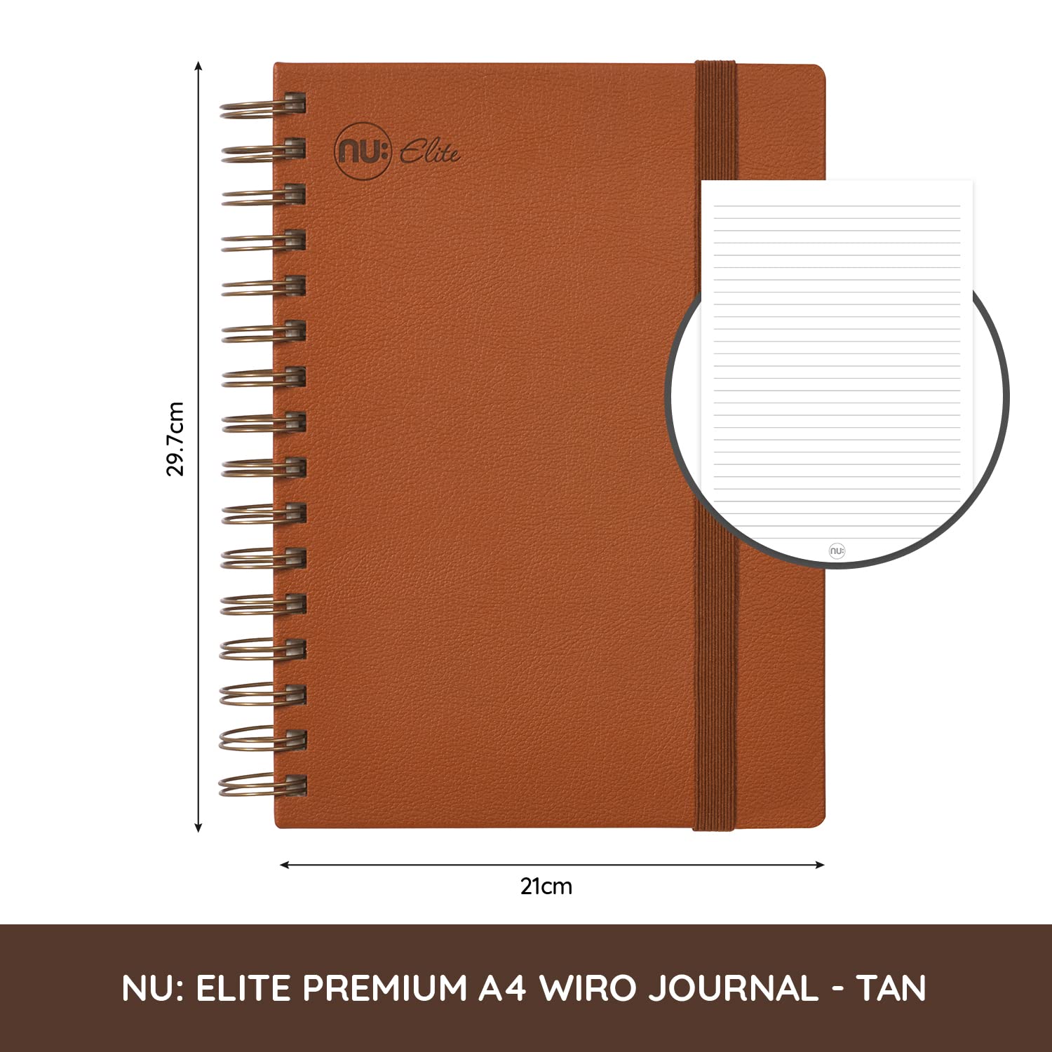 Nu Notebooks, Elite Premium Range, Wire Journal Notebook, A4 Notebook, Hardback Notebook, Stationery Notebooks, Tan Journal - Image 2