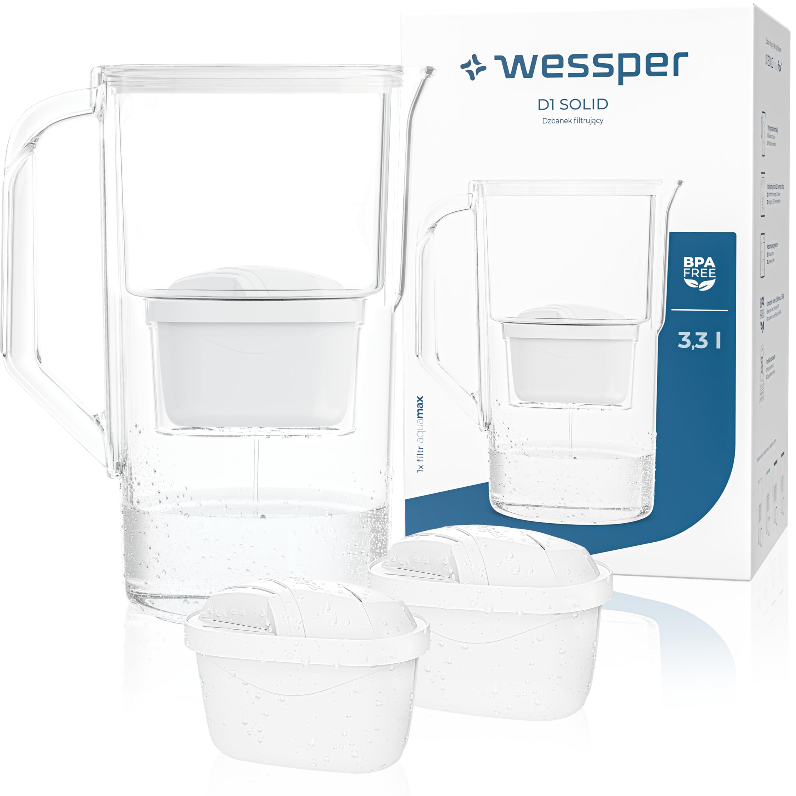Filtration d'eau anti tartre et chlore carafe Wessper 2.5L