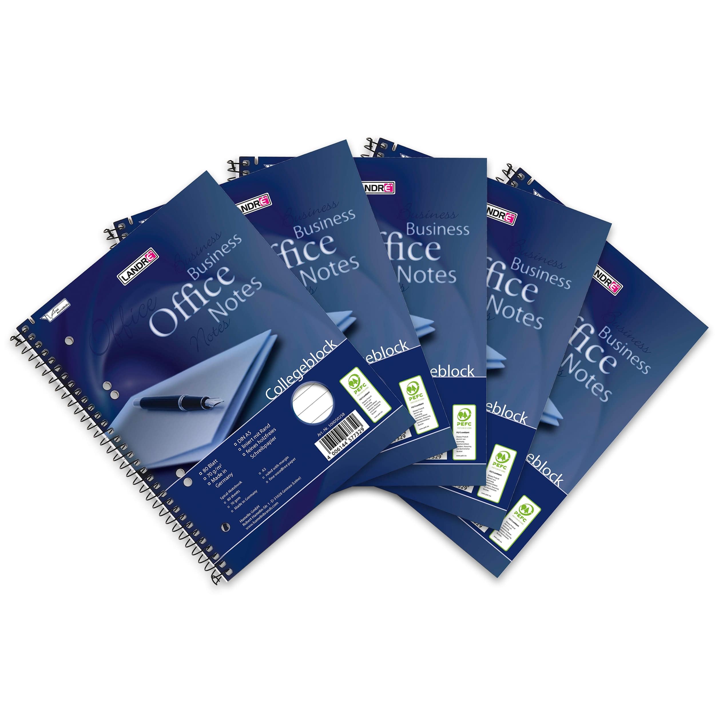 Landré Lot de 5 Cahiers Lignés A5 80 Feuilles Perforées