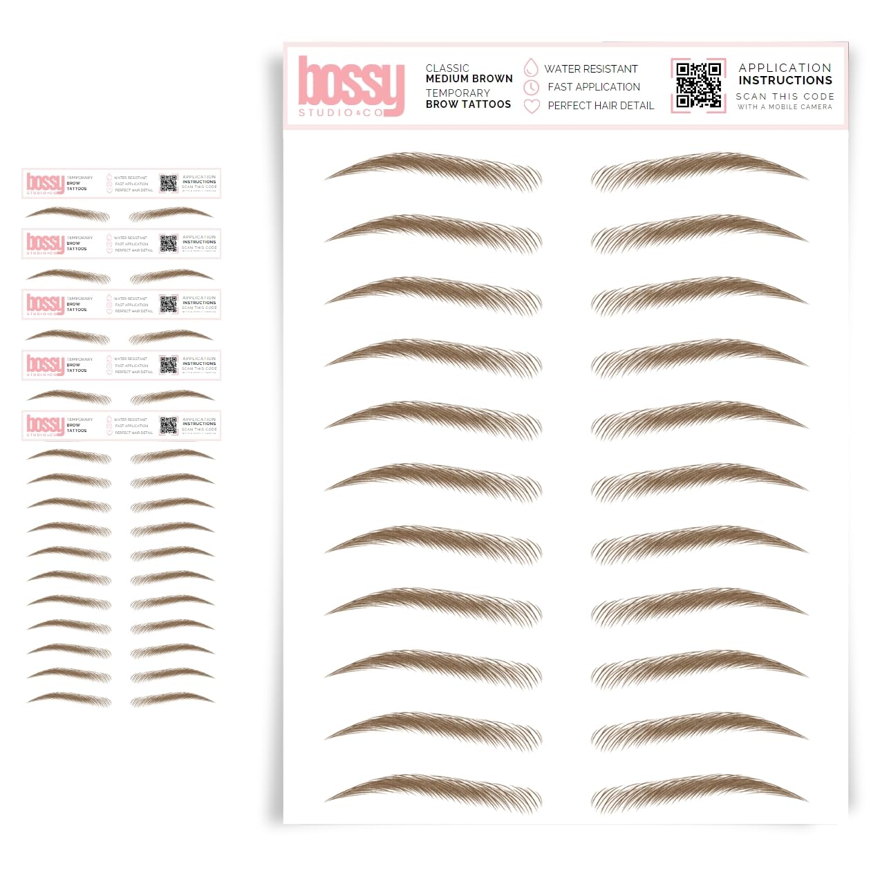 5 Pack Temporary Eyebrow Tattoos Waterproof Eyebrow Stickers, False Tattoos Hair Like Peel Off Instant Transfer Brows For Women And Men | Natural Strokes, Shaping (classic, medium brown)