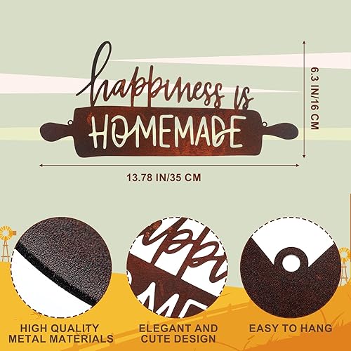 Miniatura 2 de Funrous Decoración de pared de cocina con texto en inglés "Happiness Is Homemade", letrero de metal rústico para decoración de cocina, letreros