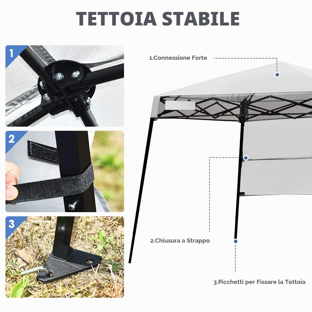 RELAX4LIFE Gazebo da Giardino Pieghevole, Gazebo da Esterno Impermeabile e Resistente, Altezza Regolabile, Tenda Gazebo per Fiere, Mercato, Campeggio (2,1x2,1x2,1M, Bianco)