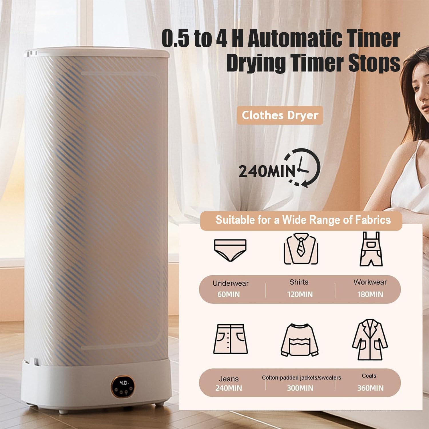 Quiet Portable Mini Clothes Dryer, 1000W PTC Heated, Foldable Rack & Timing Function, Ideal for RVs, Camping, Travel & Home Use, Efficient & Space-Saving