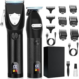 YiLFo Hair Clippers Men, Beard Trimmer Men, Professional Cordless Hair Trimmer Kit, Barber Clippers for Men Haircut, Rechargeable Beard Grooming Set, Electric Shaver with LCD Display 9 Guide Combs