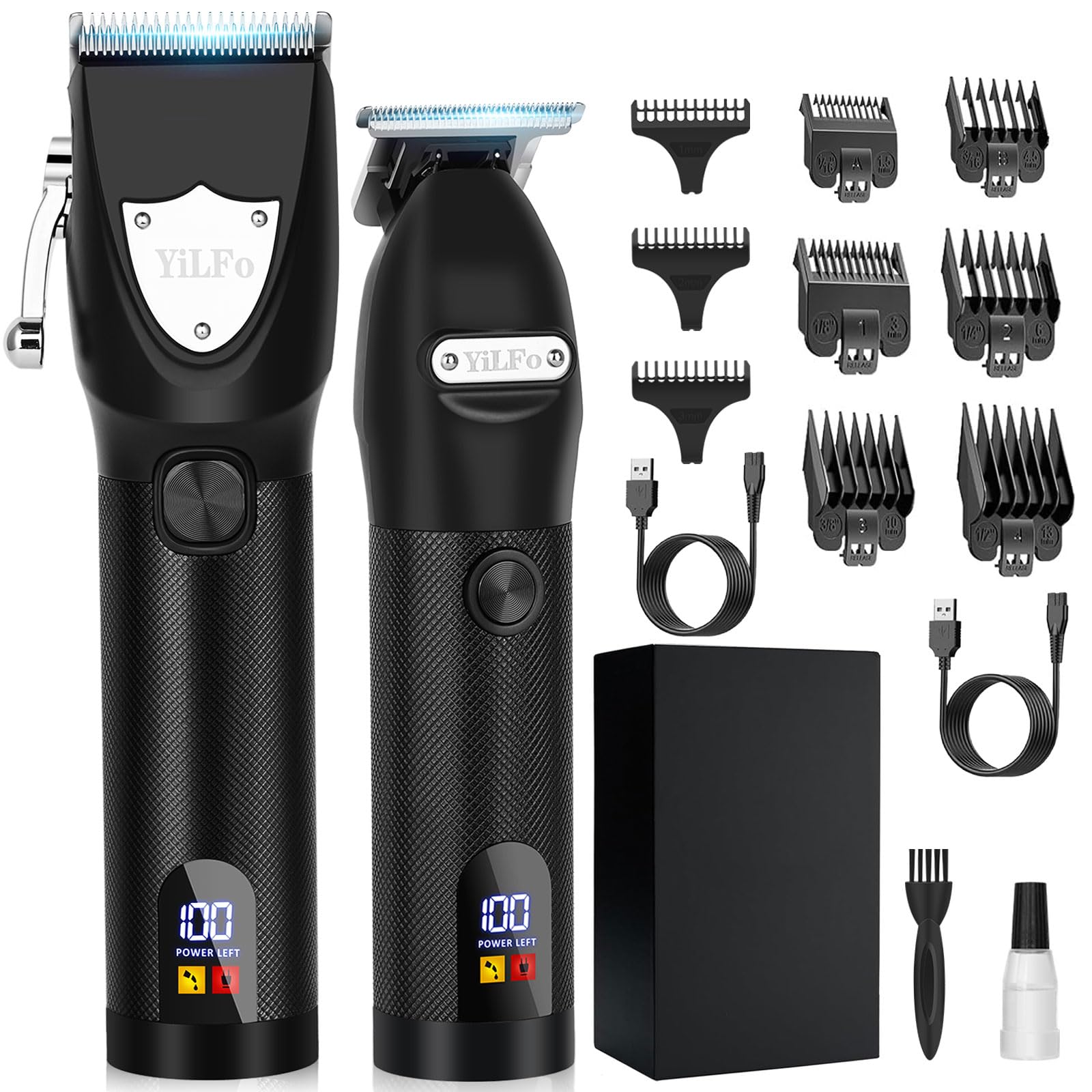 YiLFo Maquina de Cortar Pelo Hombre, Kit 2 en 1 Profesional Cortapelos, Maquina de Afeitar con Pantalla LED, Máquina Cortar Pelo 8 Guías Peine, USB Doble, Silenciosa para Barba/Cabello/Cuerpo
