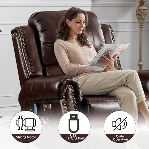 Miniatura 5 de Silla reclinable eléctrica clásica con masaje y calor, sillón reclinable eléctrico de piel sintética transpirable con puerto USB, sofá reclinable