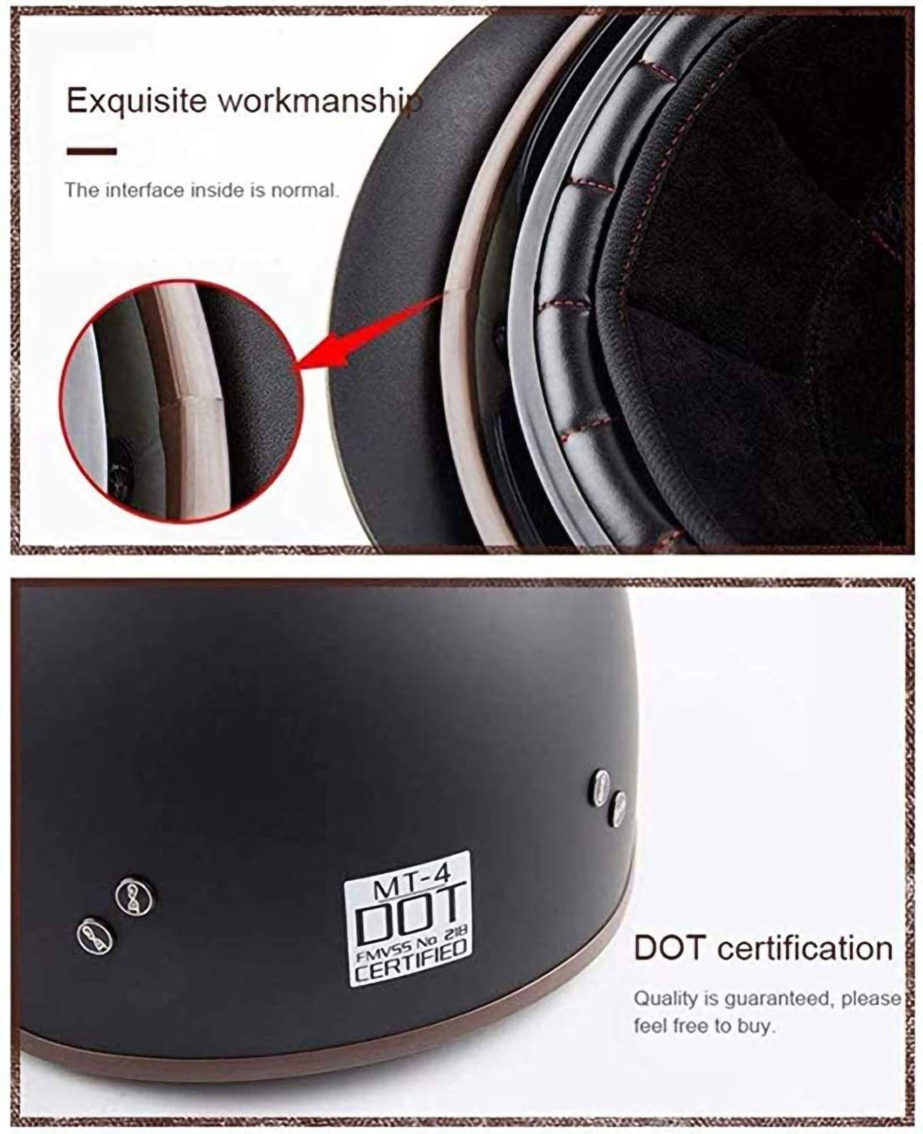 Casco Moto Harley, Uomini E Donne Retrò Per Adulti Scooter Da Strada Sempre In Sella Mezzo Casco/DOT Approvato D,L=(57~58cm)