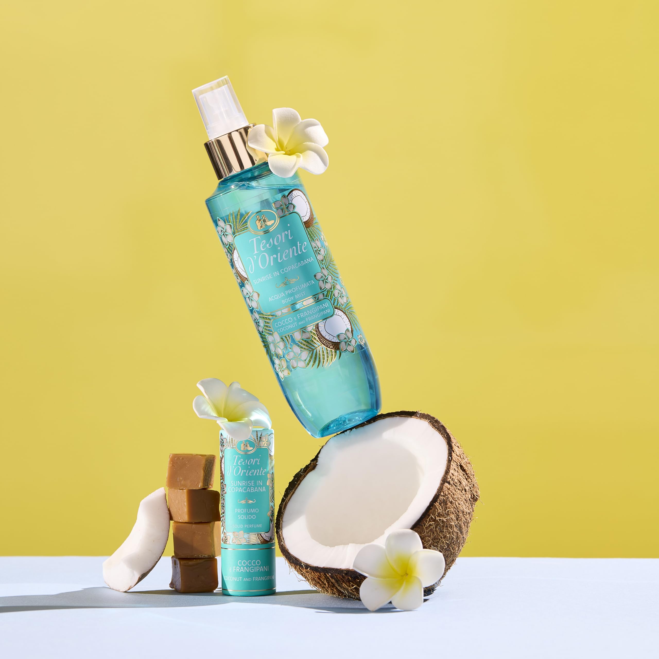 Tesori d'Oriente, Acqua Profumata Corpo, Cocco e Frangipani, Sunrise in Copacabana, Fragranza Fruttata, Fresca e Morbida, 200ml