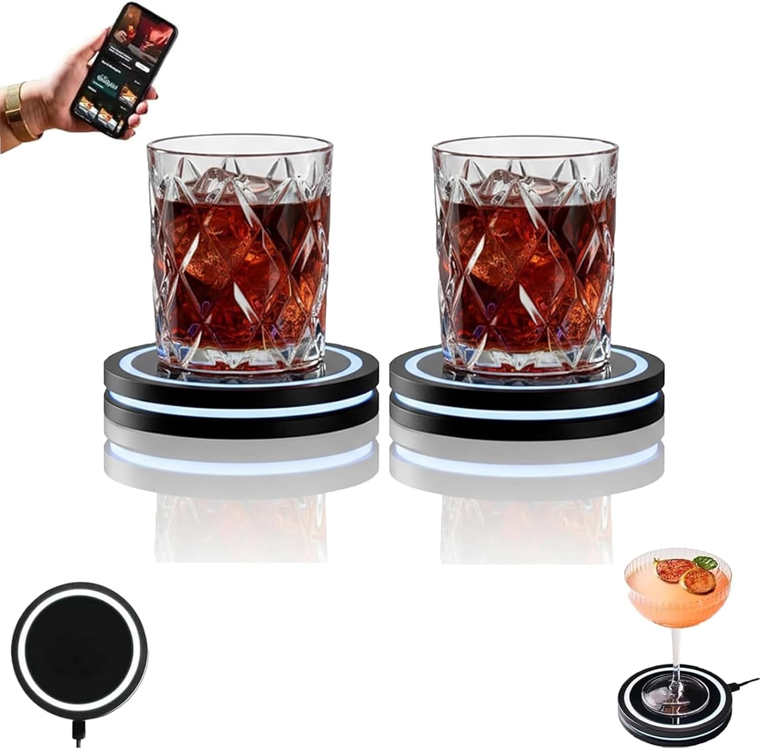 Smart Coaster Cocktail Maker Machine - 2026 New Portable Automated Bartender w/Smart Sensing Tech, Interactive Mood Lighting for Home Bar & Parties (3pcs)