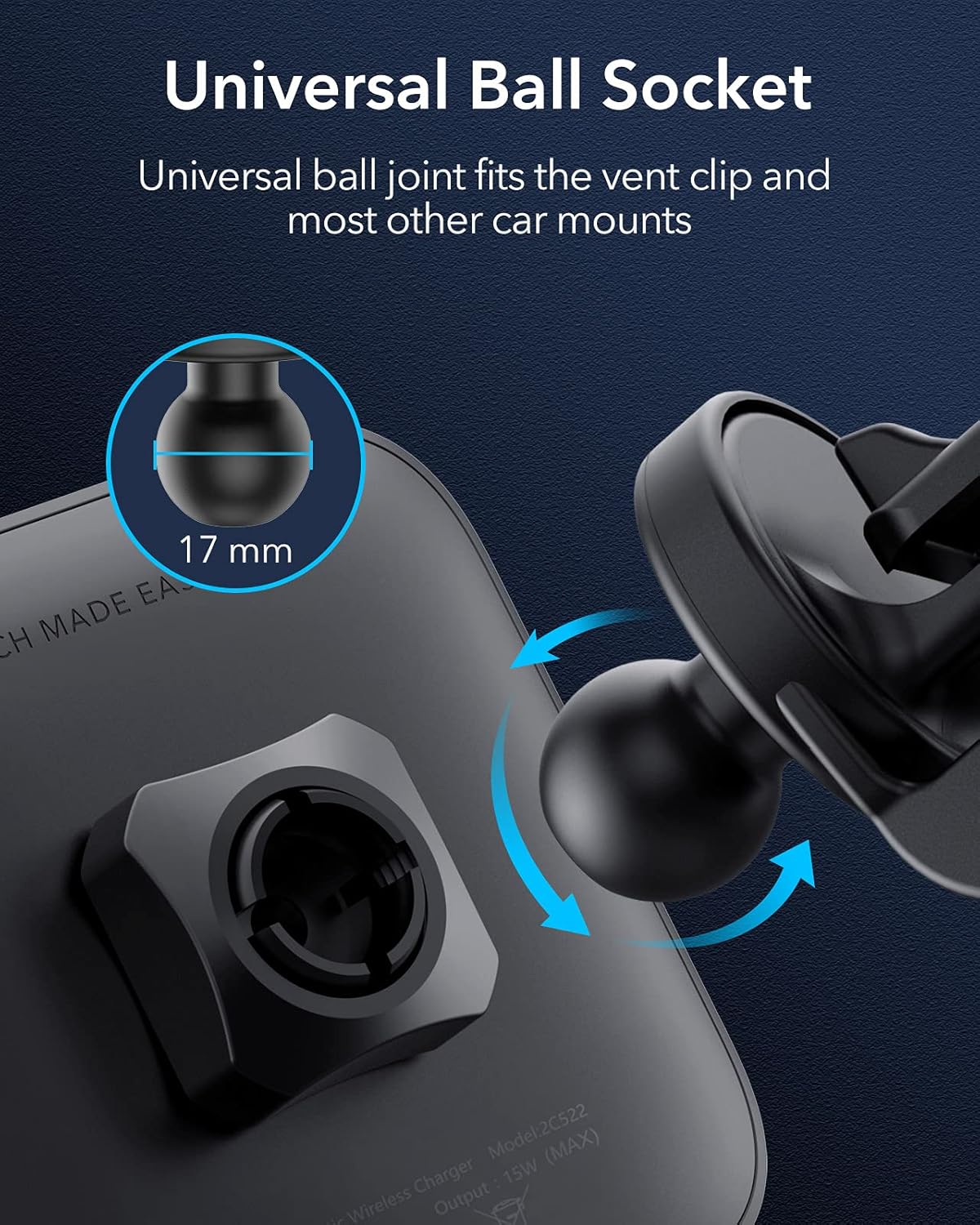 ESR HaloLock Magnetic Wireless Car Charger, Fast Charging, Air Vent Mount, Compatible with MagSafe Car Charger, Caseless iPhone 14/13/12 Series Phones and Magnetic Cases, Not for iPhone 14 Pro, Black