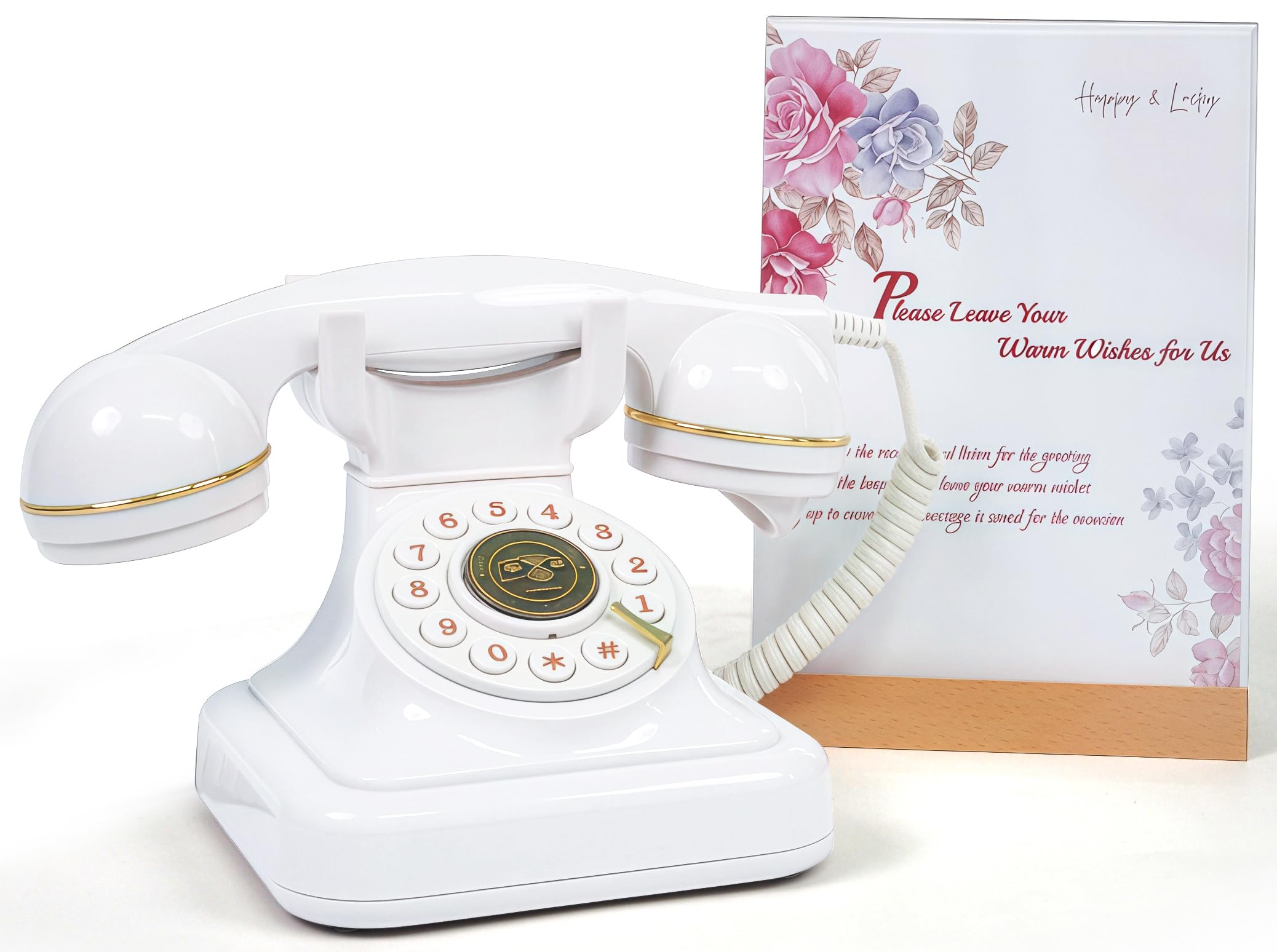 RetroVox Audio Guest Book Wedding Phone, Record Customized Audio Messages with Voicemail, Vintage Style for Bridal Shower, Birthday Party, Baby Shower, Anniversary, Engagement (A White and Signage)