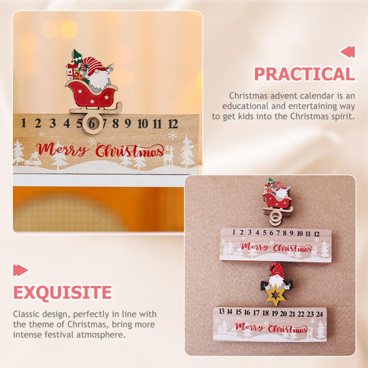 BESPORTBLE 5 Pezzi Calendario Avvento in Legno Decorativo Natalizio da