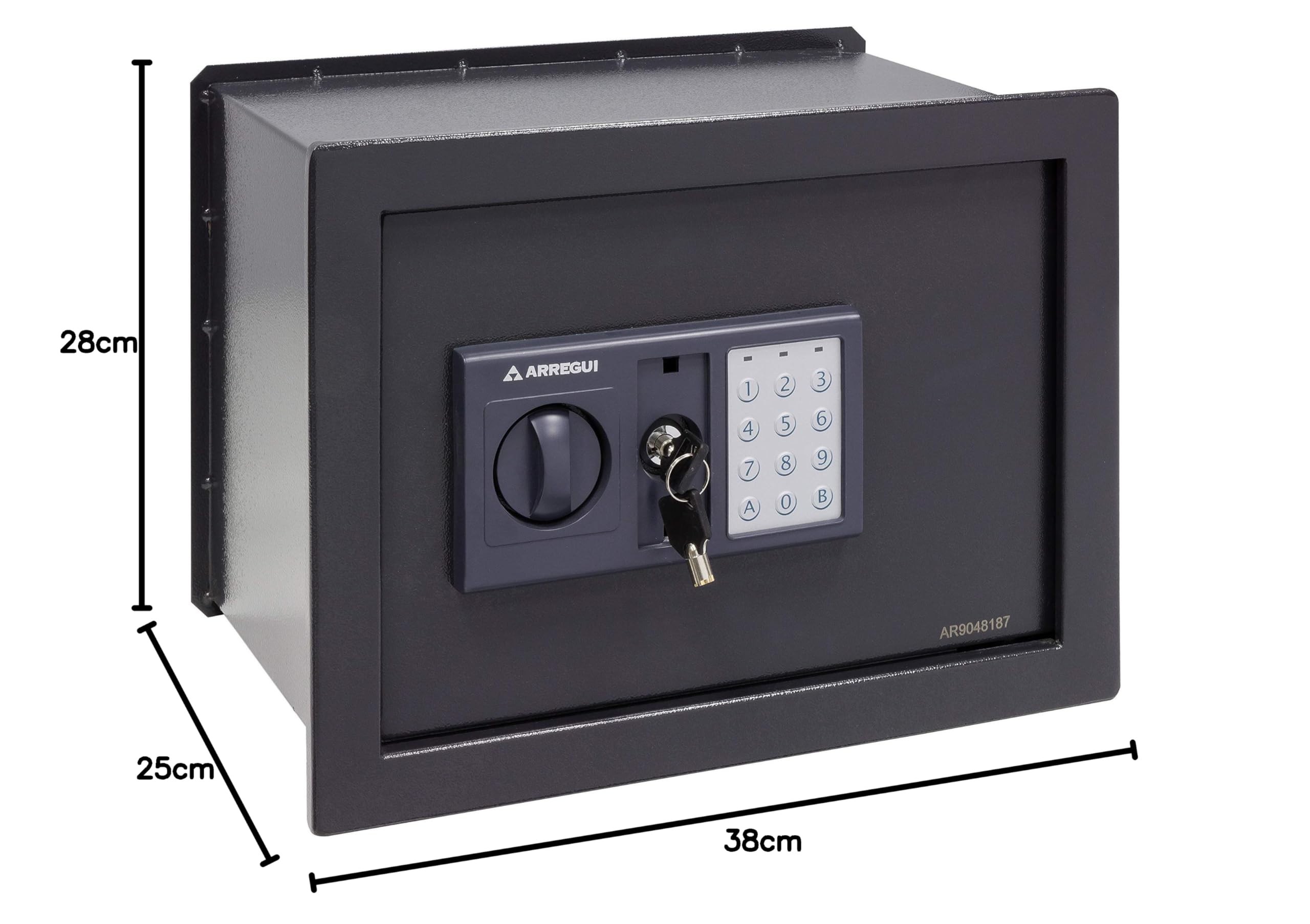 ARREGUI Class W25EB Coffre-Fort à Emmurer avec Serrure électronique, Clavier à Code Programmable, Coffre-Fort de Sécurité à Encastrer pour la Maison, avec Clé d'urgence, 28 x 38 x 25 cm, 17 L