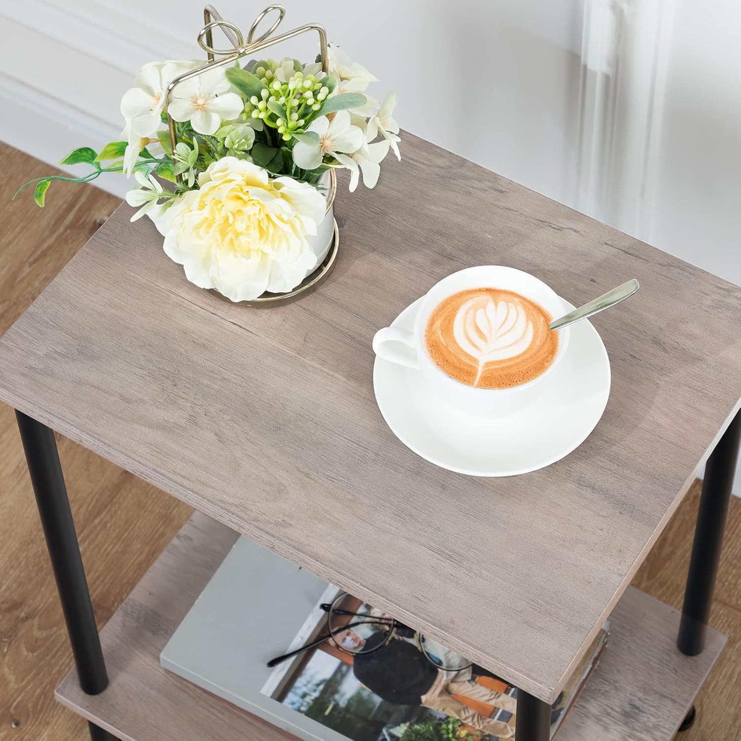 HOOBRO End Table, Small Side Table, Nightstand with 2-Layer Storage Shelves, Sofa Table for Small Spaces, Living Room, Bedroom, Stable Frame, Easy Assembly, Greige and Black BG09BZ01 - Image 7