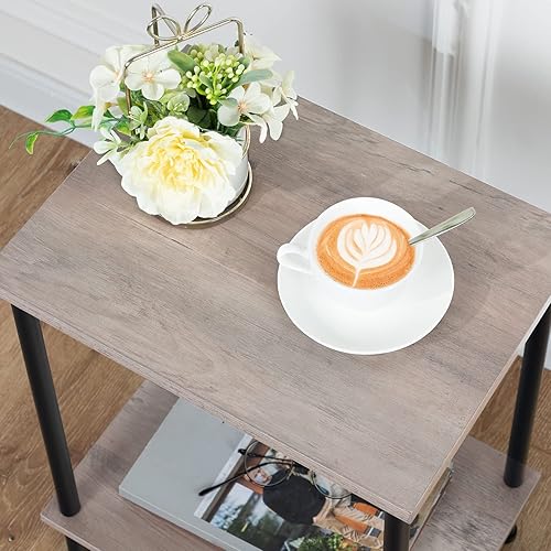 Miniatura 8 de HOOBRO Juego de 2 mesas auxiliares, mesa lateral pequeña, mesita de noche con estantes de almacenamiento de 2 niveles, mesa de sofá para espacios