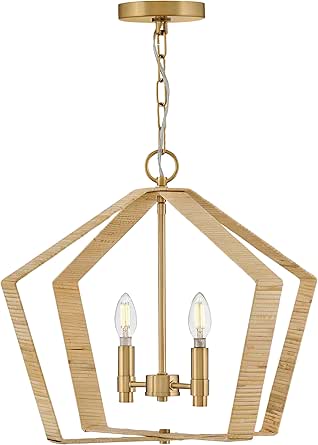 Lark Sammi Large Pendant Light, Chain Hung, Classic, Rattan-Wrapped, Lacquered Brass Finish