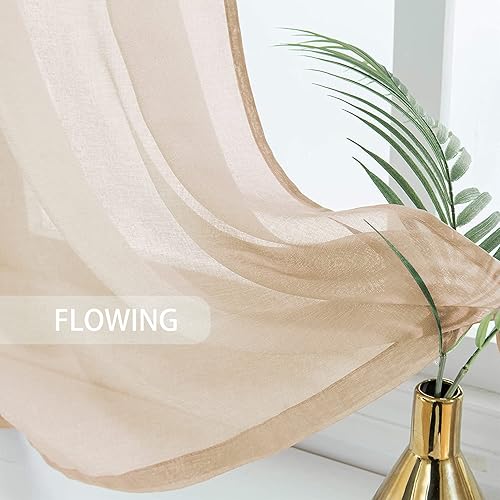 Miniatura 4 de Cortinas traslúcidas beige de 80 pulgadas de largo para sala de estar, cocina, comedor, sótano, 2 paneles de gasa transparente para dormitorio,